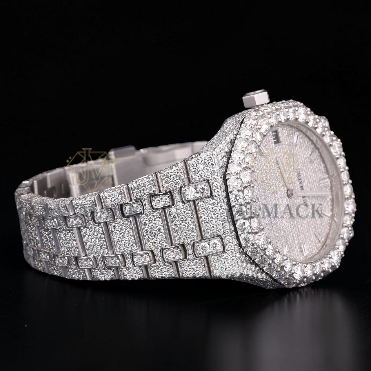 Luxury Silver Moissanite Automatic Diamond Watch VVS1 D Color