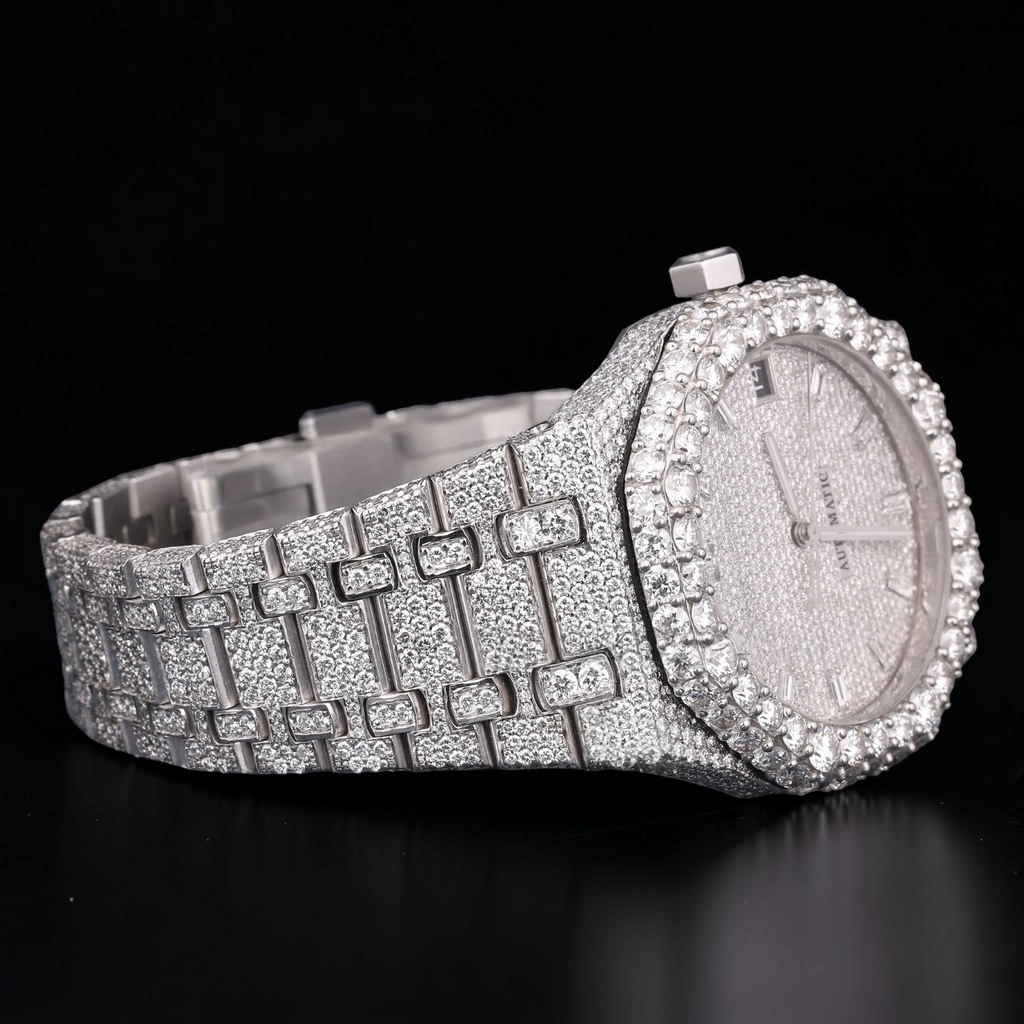 Luxury Silver Moissanite Automatic Diamond Watch VVS1 D Color