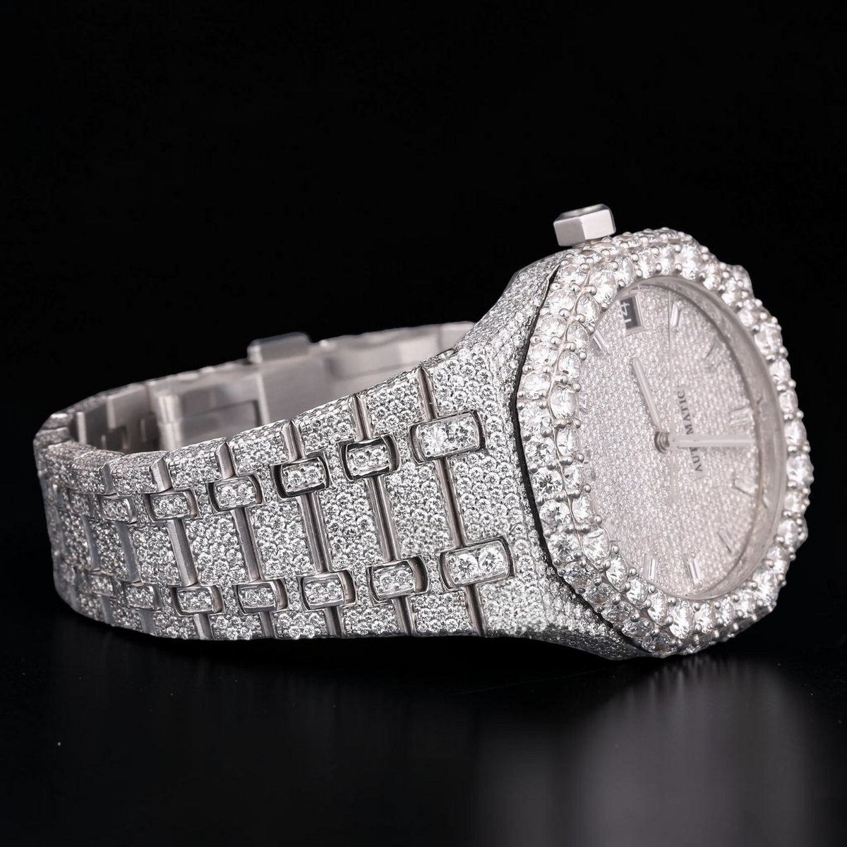 Luxury Silver Moissanite Automatic Diamond Watch VVS1 D Color