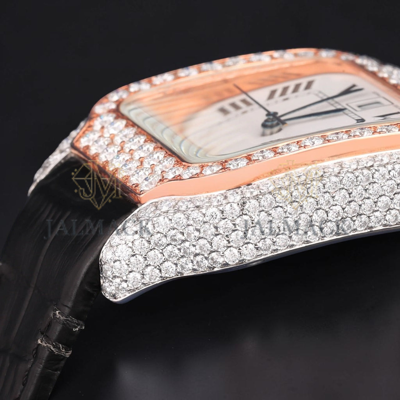 White Roman Rose Gold Moissanite Diamond Watch