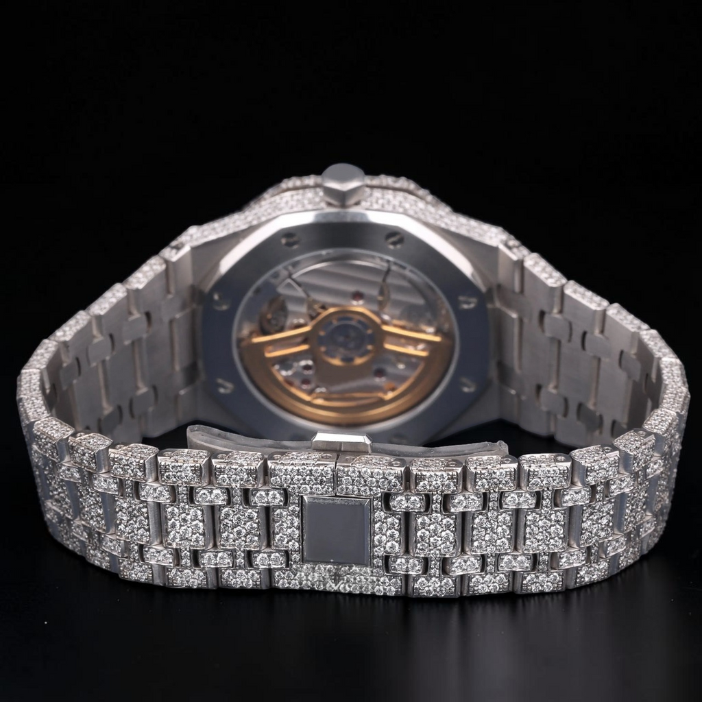 Luxury Silver Moissanite Automatic Diamond Watch VVS1 D Color