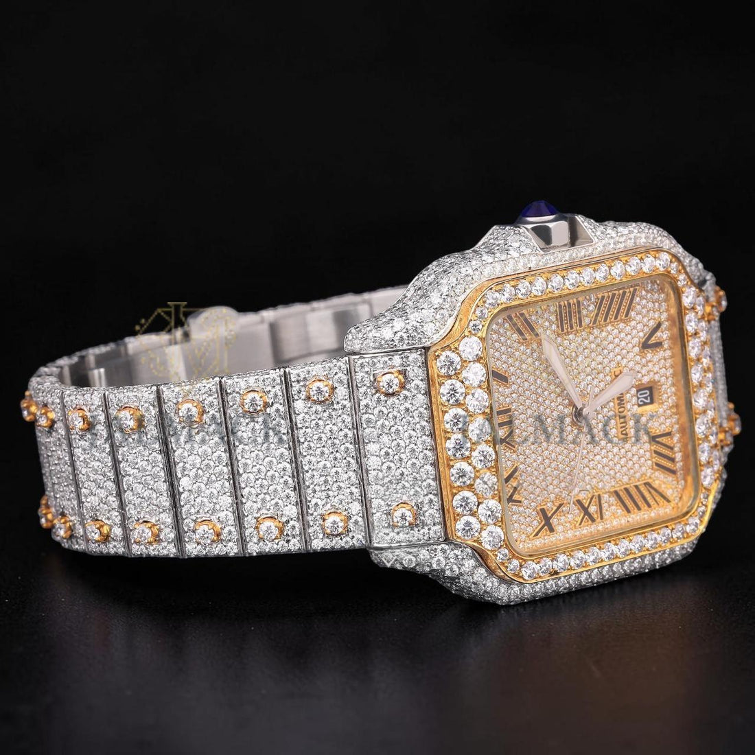 Luxury Two-Tone Roman Moissanite Automatic Date Watch VVS1 D Color Fully Iced Out
