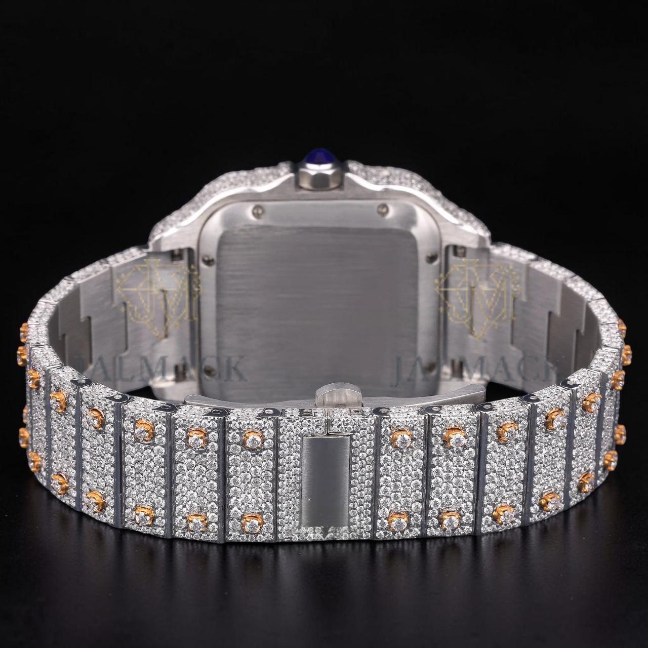 Luxury Two-Tone Roman Moissanite Automatic Date Watch VVS1 D Color Fully Iced Out