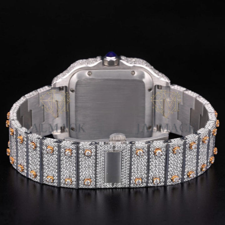 Luxury Two-Tone Roman Moissanite Automatic Date Watch VVS1 D Color Fully Iced Out