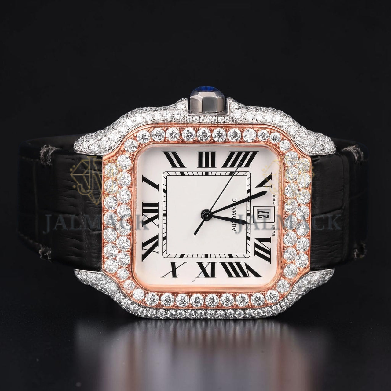 White Roman Rose Gold Moissanite Diamond Watch