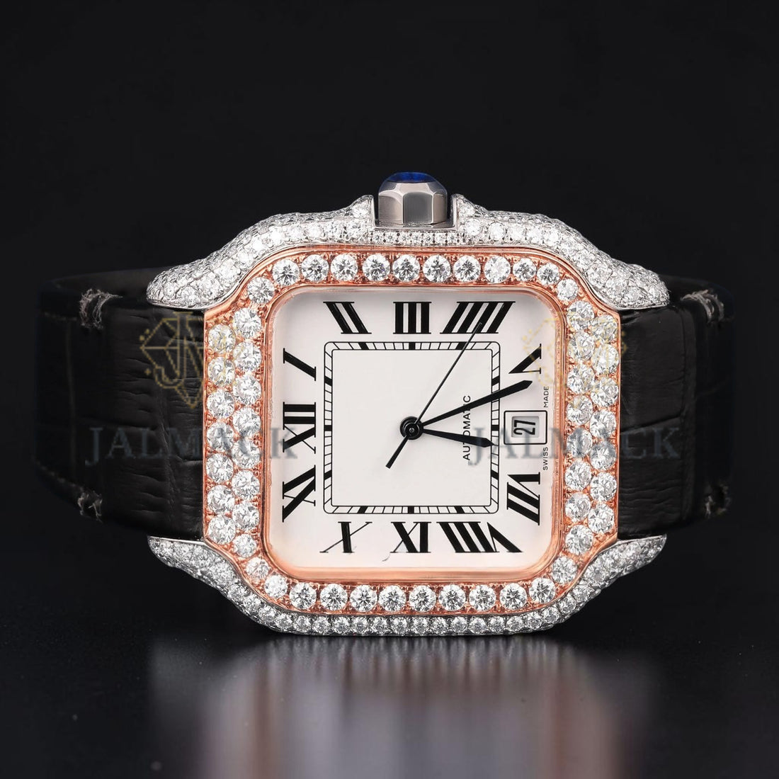 White Roman Rose Gold Moissanite Diamond Watch