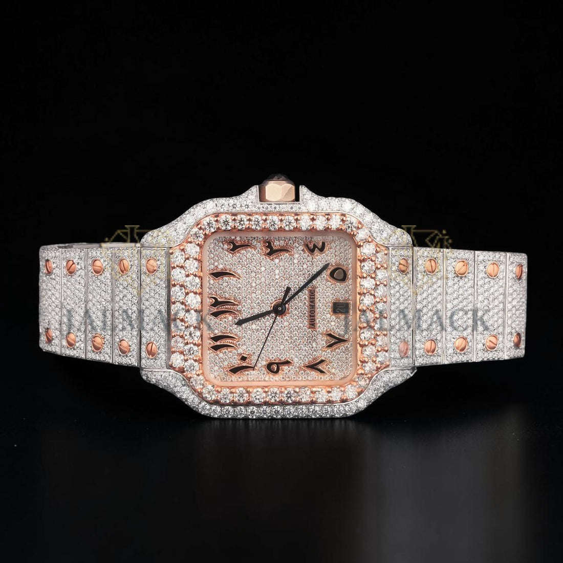 Luxury Two Tone Square Moissanite Automatic Watch VVS1 D Color