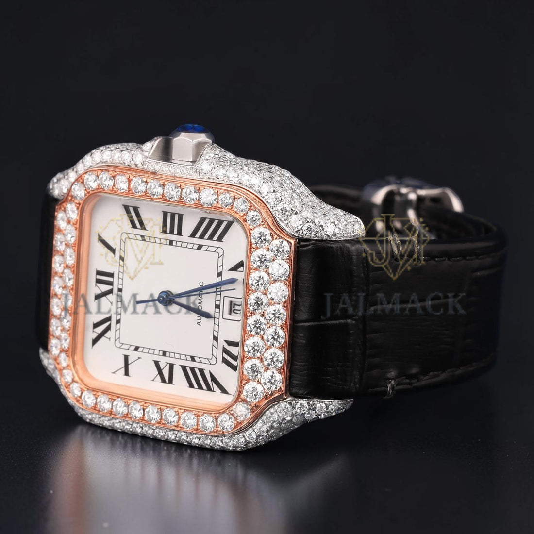 White Roman Rose Gold Moissanite Diamond Watch
