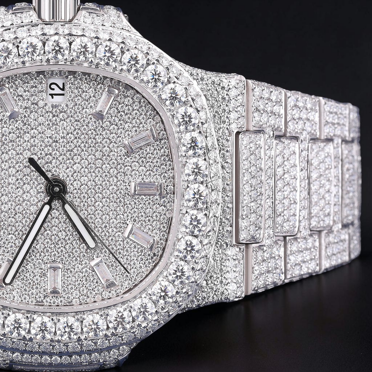 Luxury Silver Moissanite Chronograph Watch VVS1 D Color
