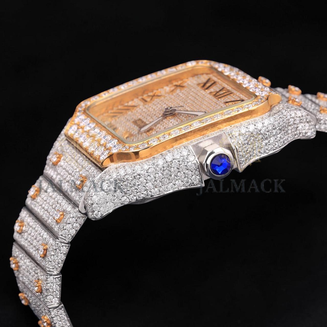 Luxury Two-Tone Roman Moissanite Automatic Date Watch VVS1 D Color Fully Iced Out
