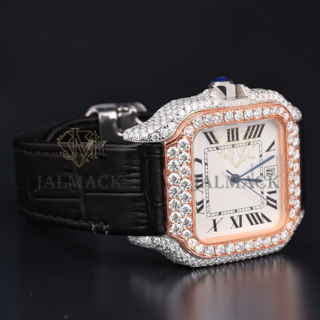 White Roman Rose Gold Moissanite Diamond Watch