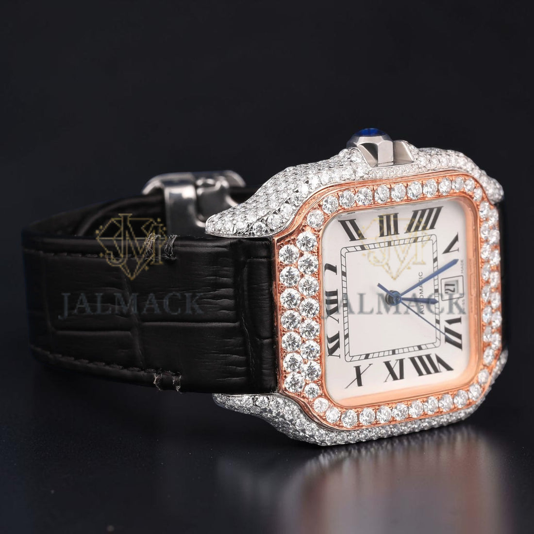 White Roman Rose Gold Moissanite Diamond Watch