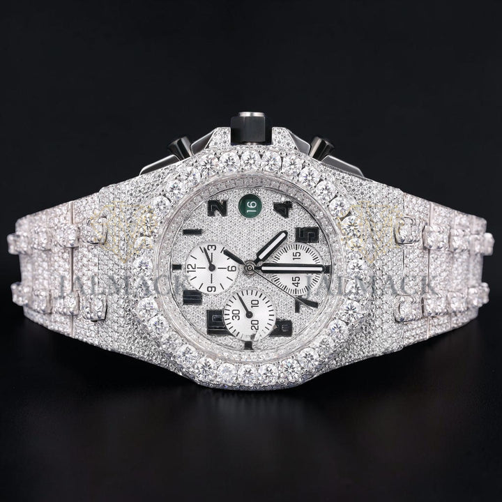 Luxury Silver Chronograph Moissanite Watch