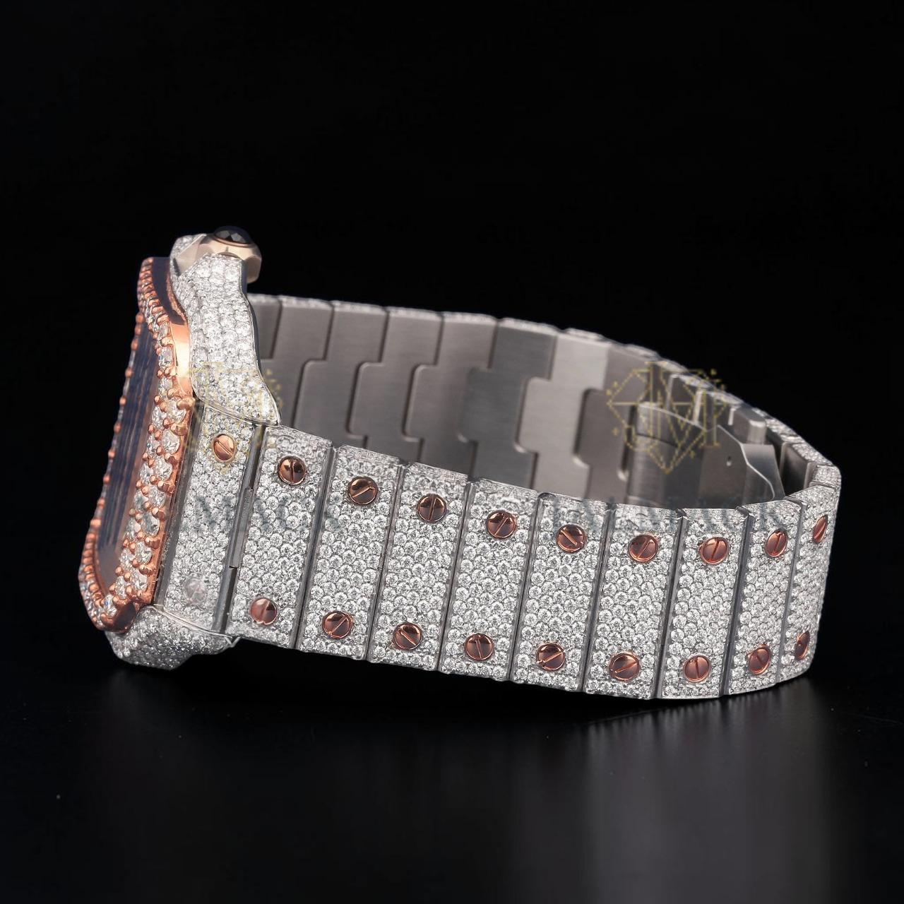 Luxury Two Tone Square Moissanite Automatic Watch VVS1 D Color