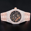 41MM Skeleton Rose Gold Moissanite iced out Automatic Watch
