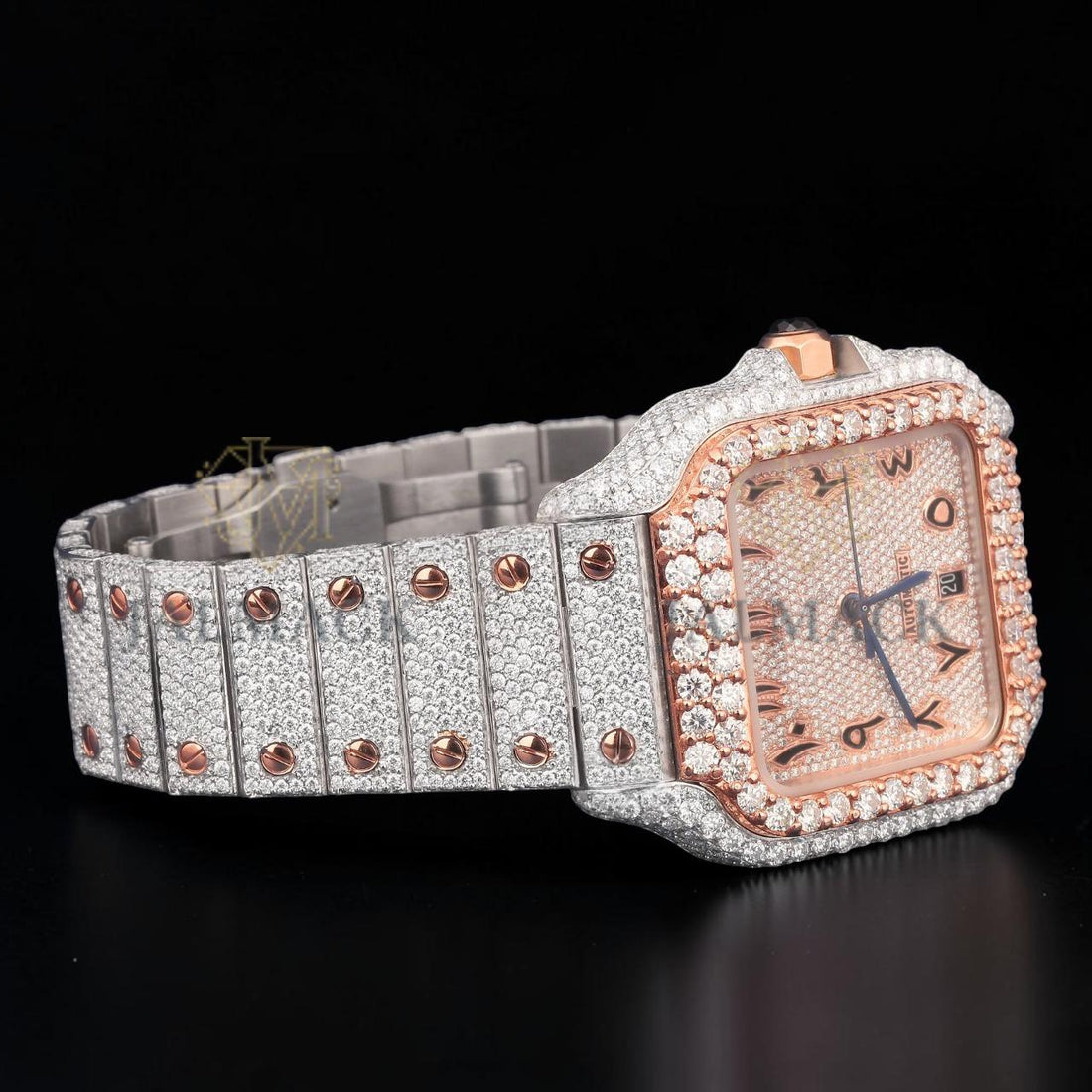 Luxury Two Tone Square Moissanite Automatic Watch VVS1 D Color
