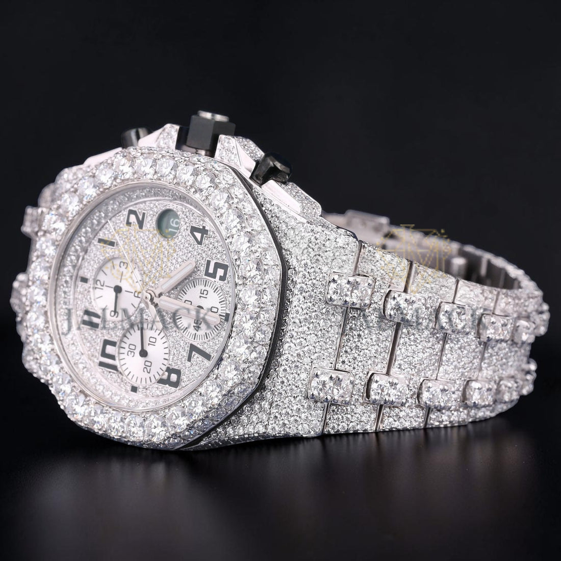 Luxury Silver Chronograph Moissanite Watch
