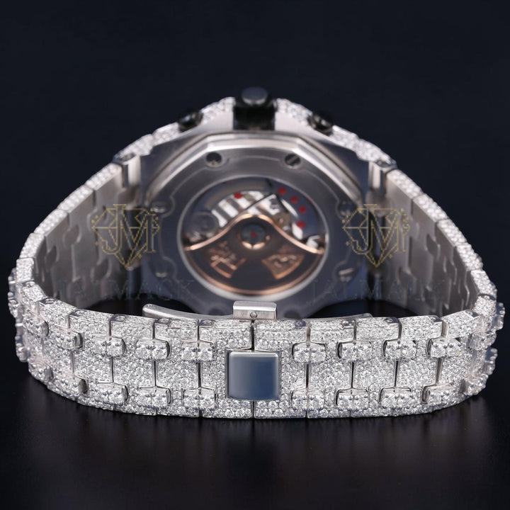 Luxury Silver Chronograph Moissanite Watch