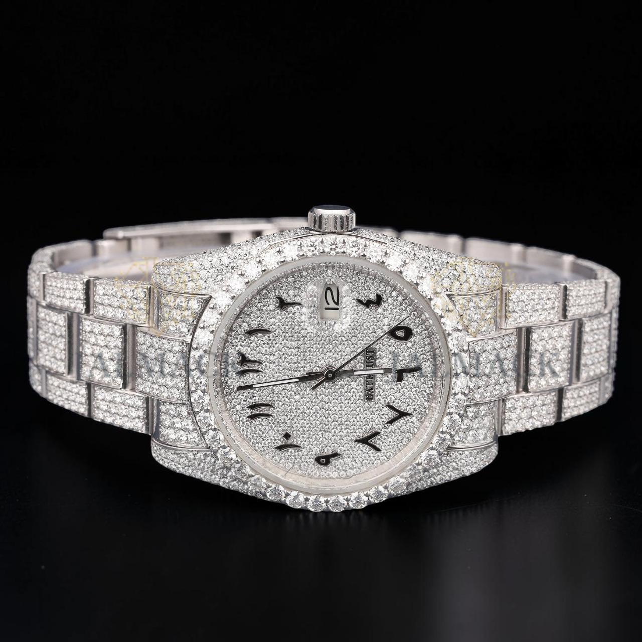 Luxury Silver Moissanite Automatic Diamond Watch VVS1 D Color