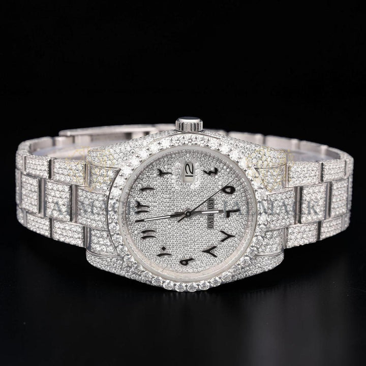 Luxury Silver Moissanite Automatic Diamond Watch VVS1 D Color