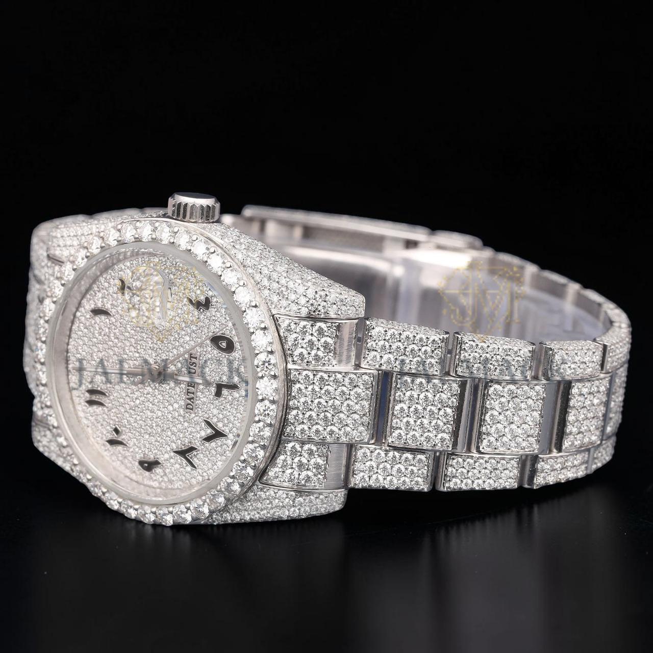Luxury Silver Moissanite Automatic Diamond Watch VVS1 D Color
