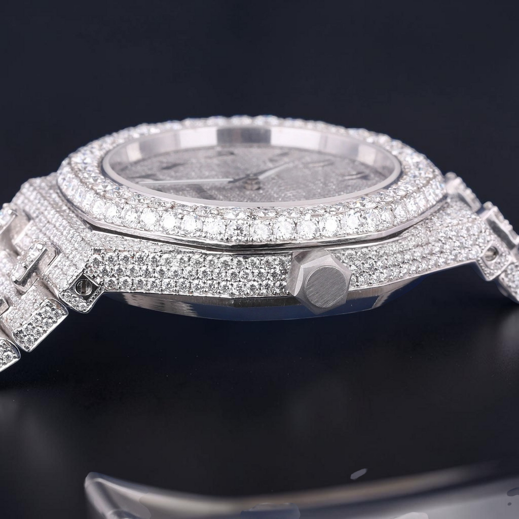Luxury Silver Moissanite Automatic Watch VVS1 D Color