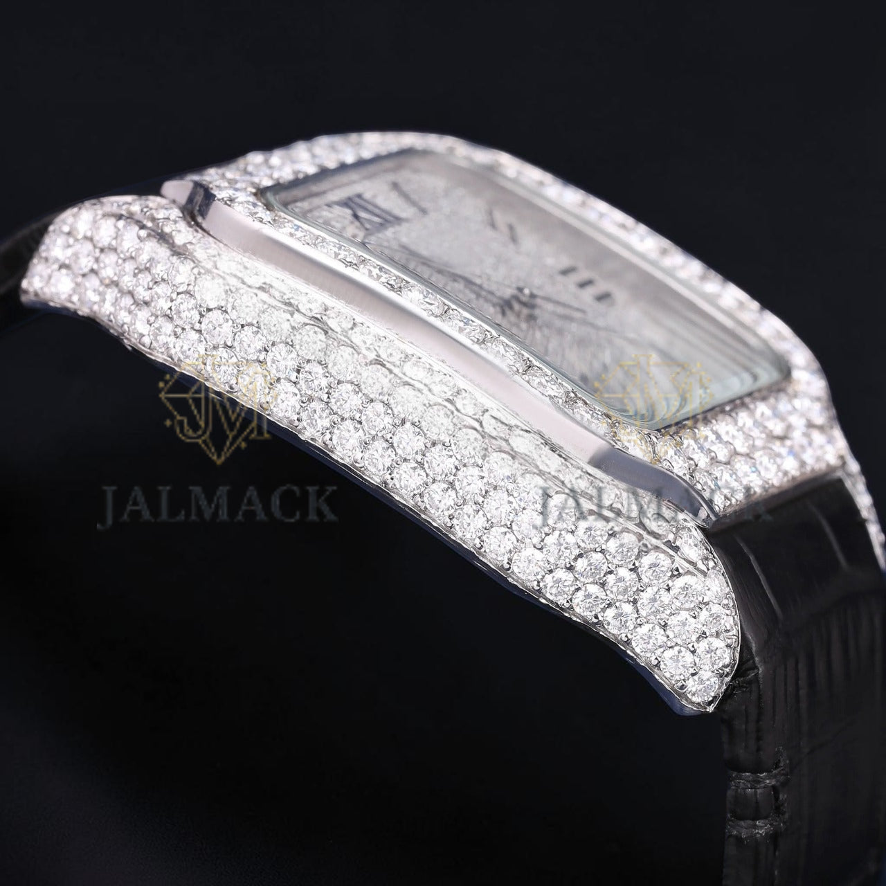 Luxury Black Leather Moissanite Watch VVS1 D Color