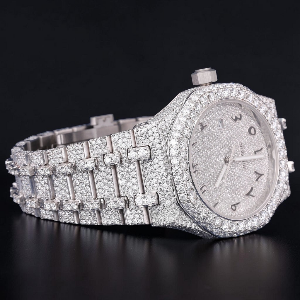 Luxury Silver Moissanite Automatic Watch VVS1 D Color