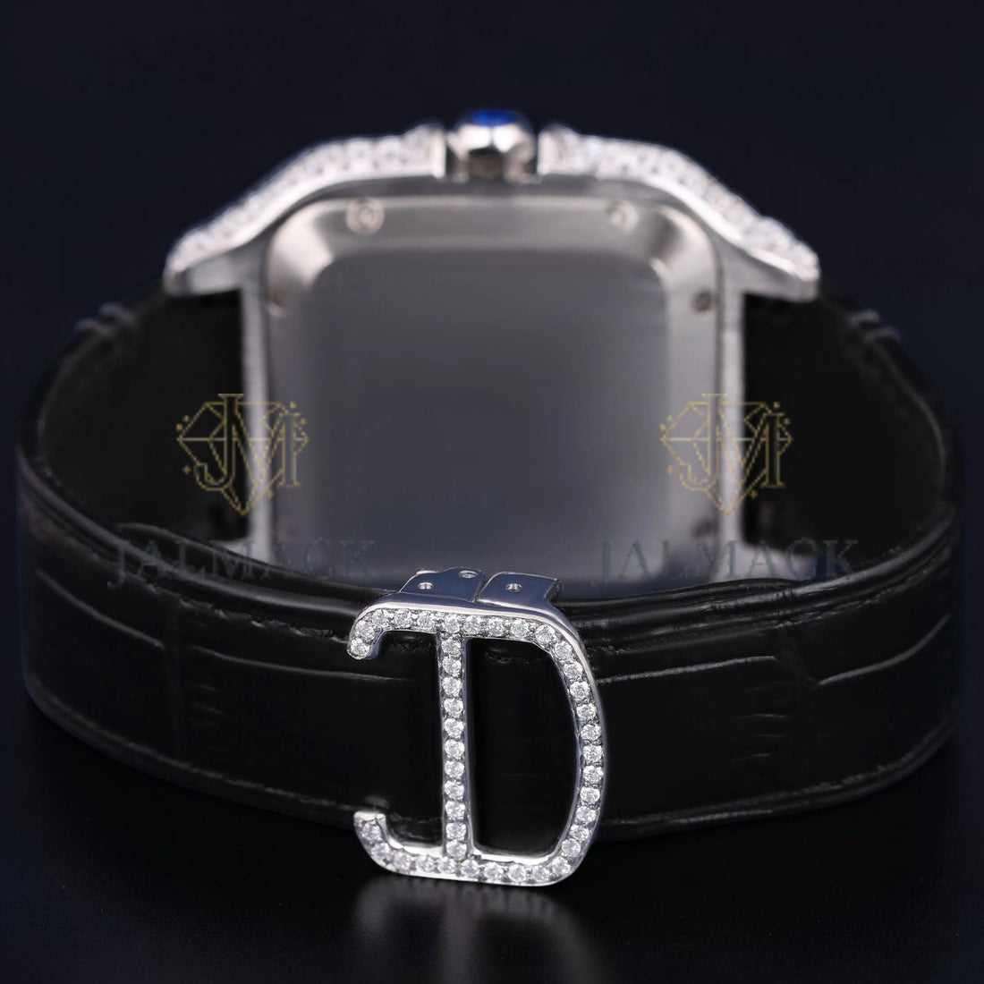Luxury Black Leather Moissanite Watch VVS1 D Color