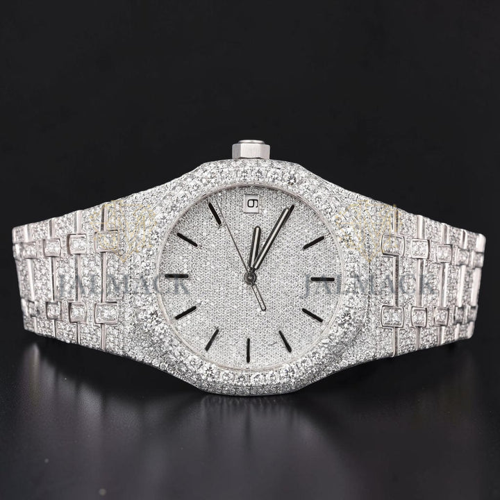 36mm White Diamond Dial Moissanite Automatic Watch
