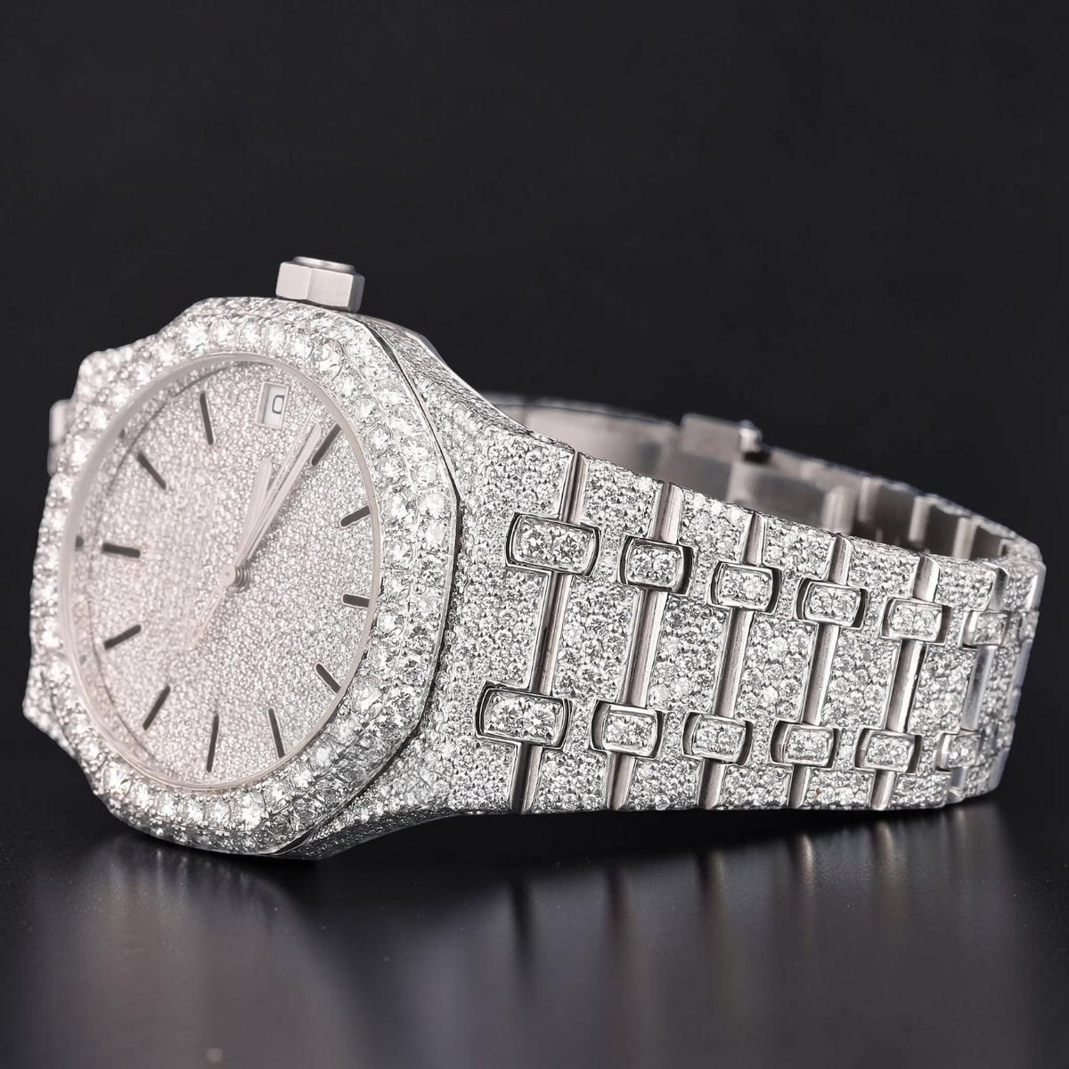 Luxury Silver Automatic Moissanite Watch
