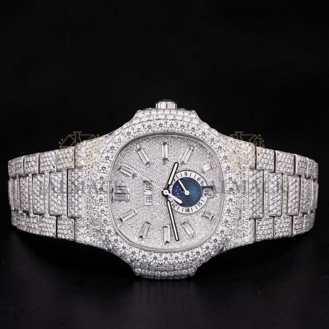 Luxury Silver Baguette Moissanite Automatic Watch VVS1 D Color Fully Iced Out