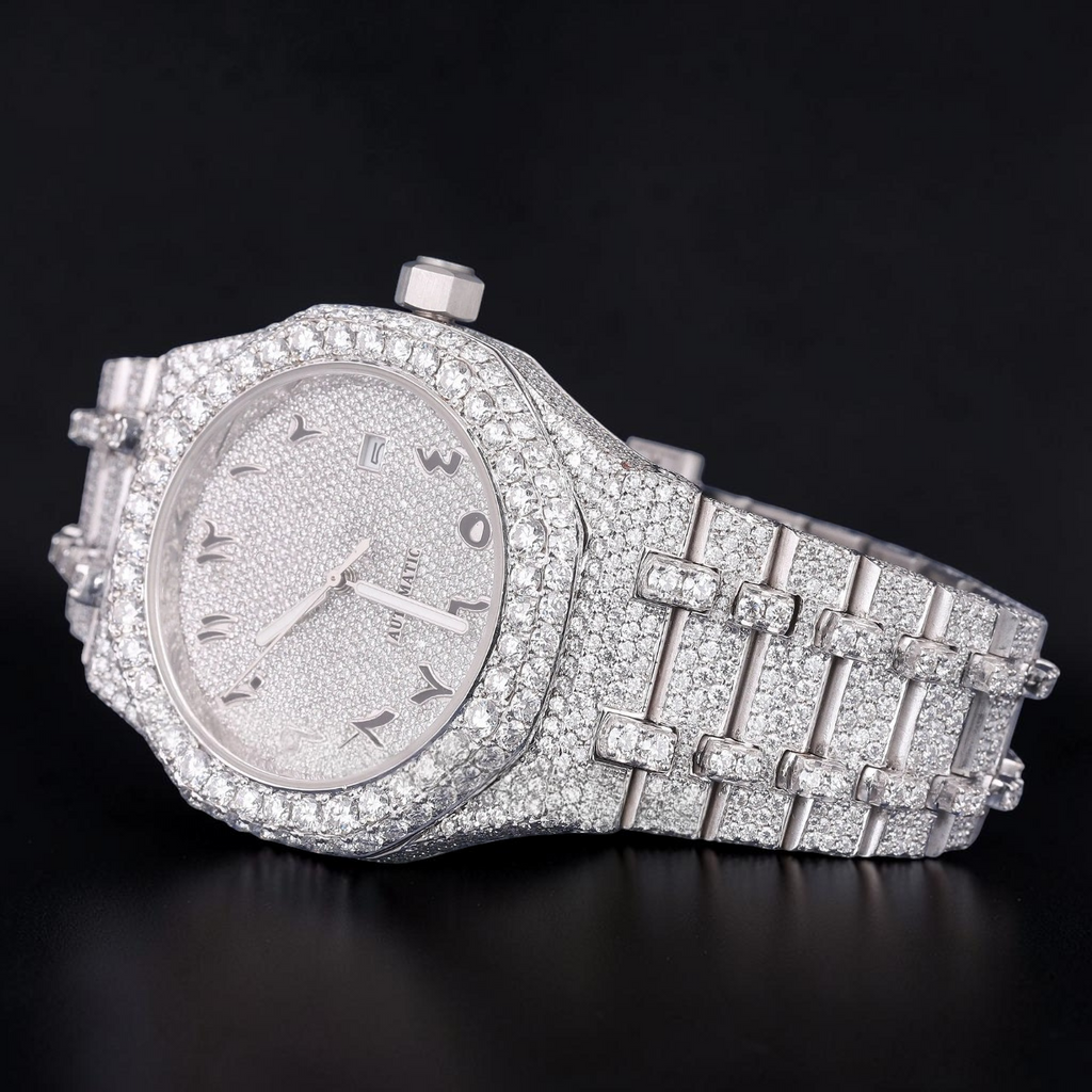 Luxury Silver Moissanite Automatic Watch VVS1 D Color