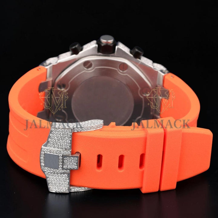 Luxury Orange Chronograph Moissanite Watch VVS1 D Color