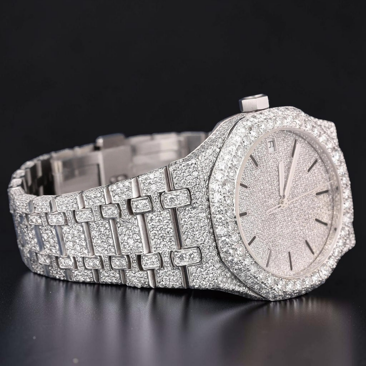 Luxury Silver Automatic Moissanite Watch