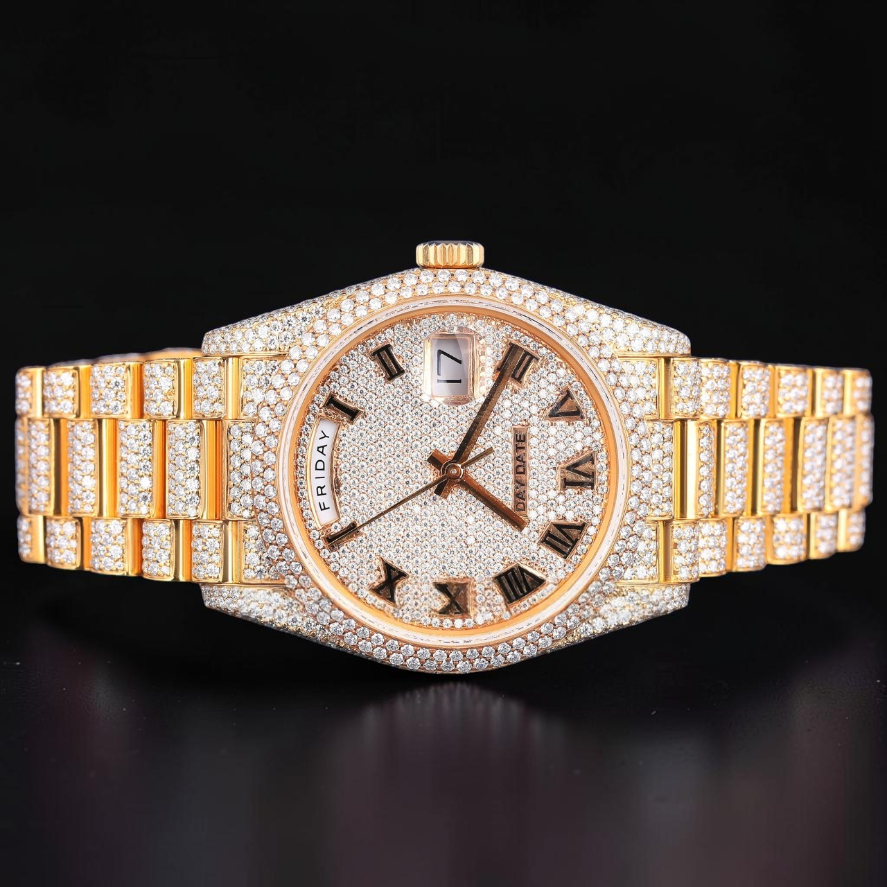 36MM Luxury Gold Moissanite Day Date Automatic Watch