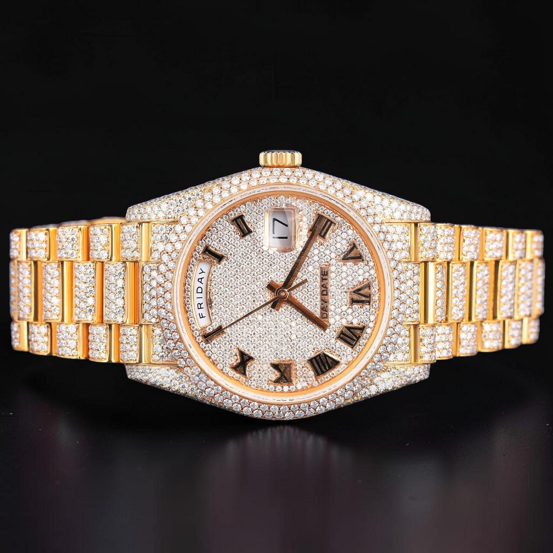 36MM Luxury Gold Moissanite Day Date Automatic Watch
