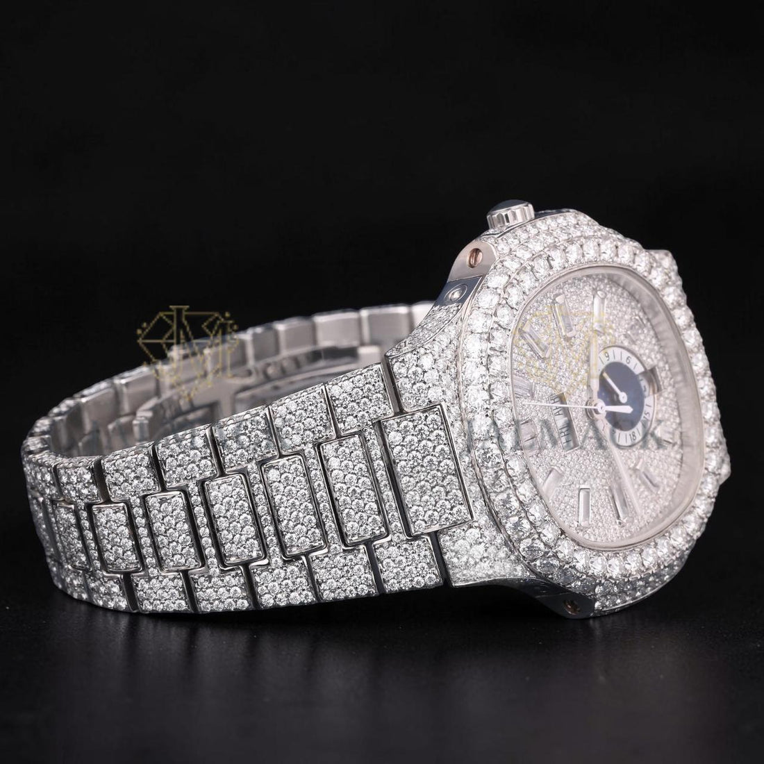 Luxury Silver Baguette Moissanite Automatic Watch VVS1 D Color Fully Iced Out