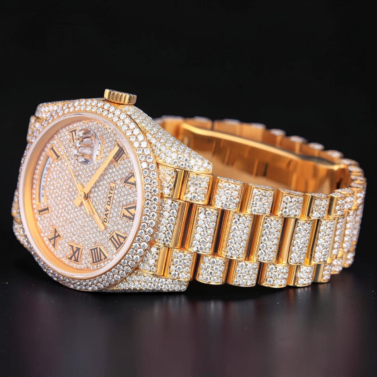 36MM Luxury Gold Moissanite Day Date Automatic Watch