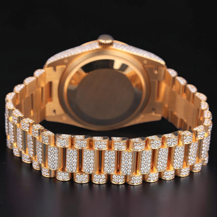 36MM Luxury Gold Moissanite Day Date Automatic Watch