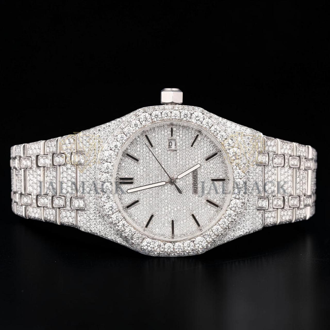 Luxury Silver Moissanite Automatic Diamond Watch VVS1 D Color