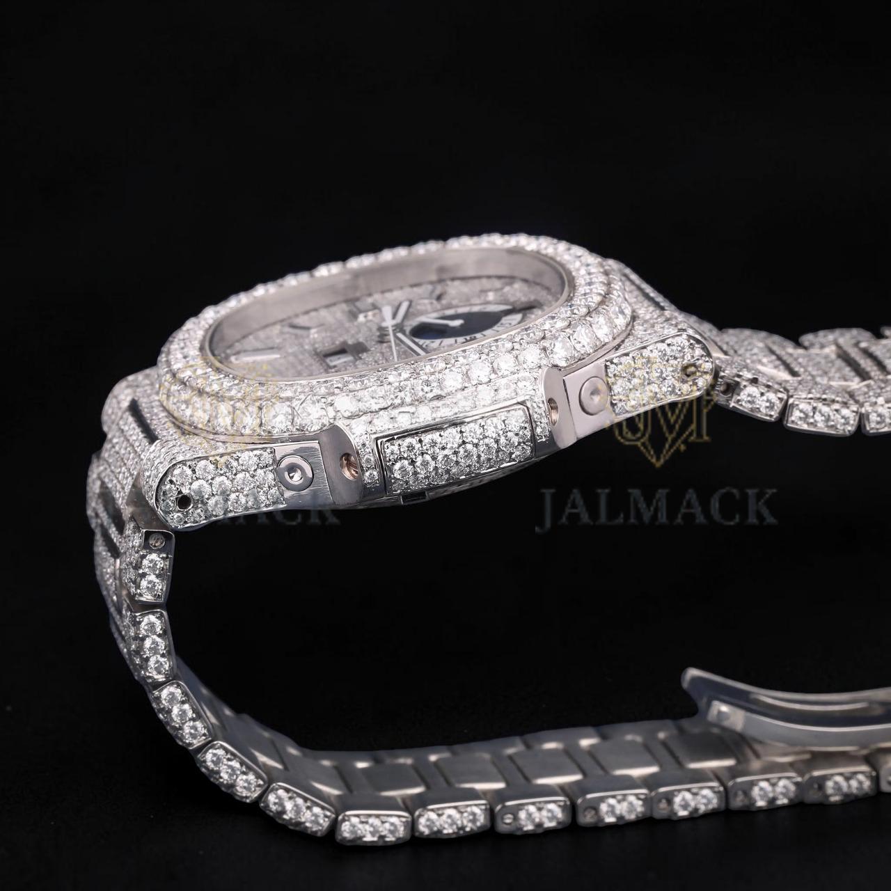 Luxury Silver Baguette Moissanite Automatic Watch VVS1 D Color Fully Iced Out