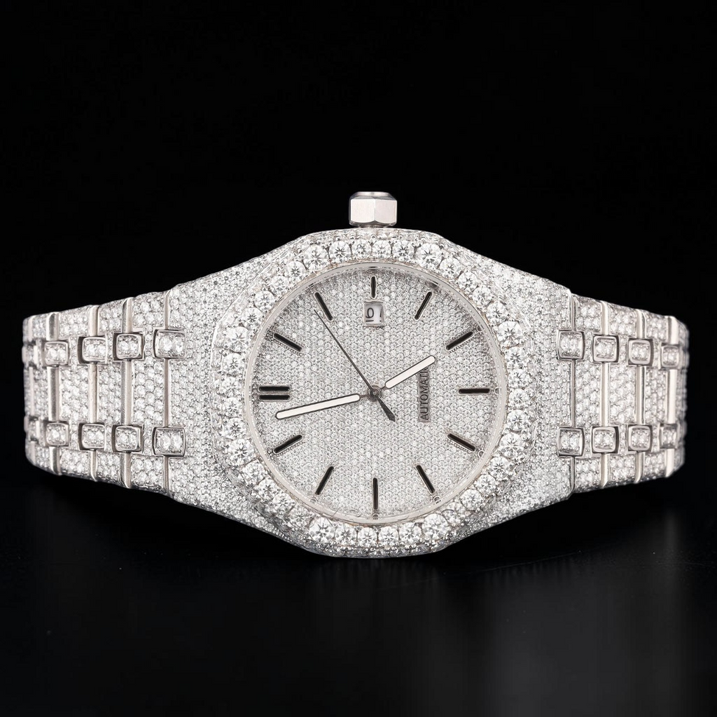 Luxury Silver Moissanite Automatic Diamond Watch VVS1 D Color
