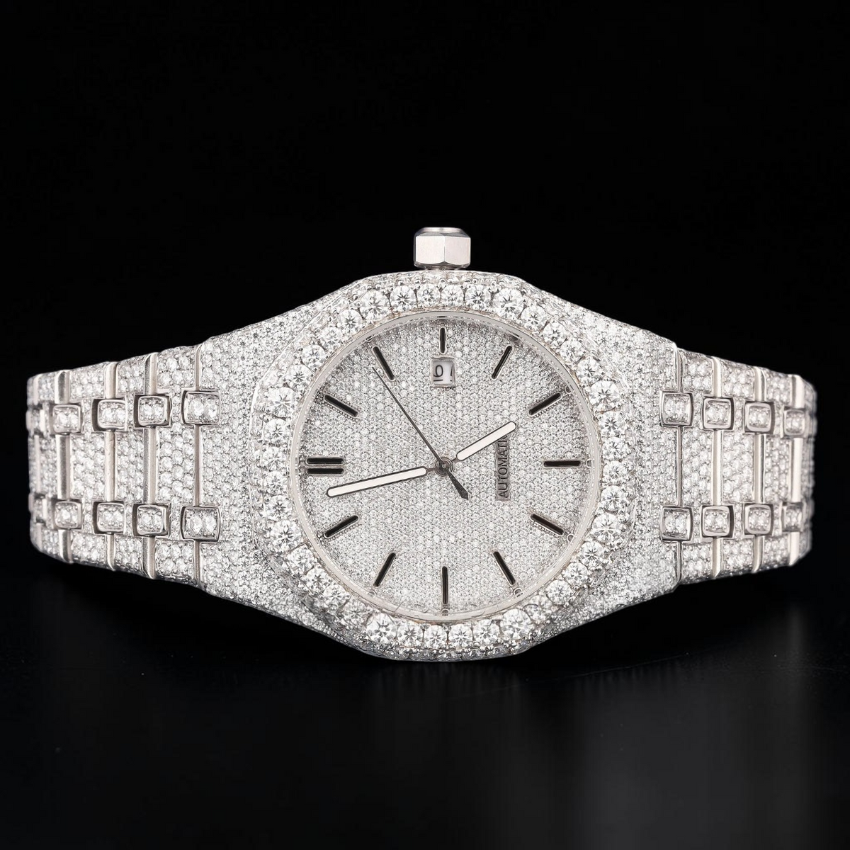Luxury Silver Moissanite Automatic Diamond Watch VVS1 D Color
