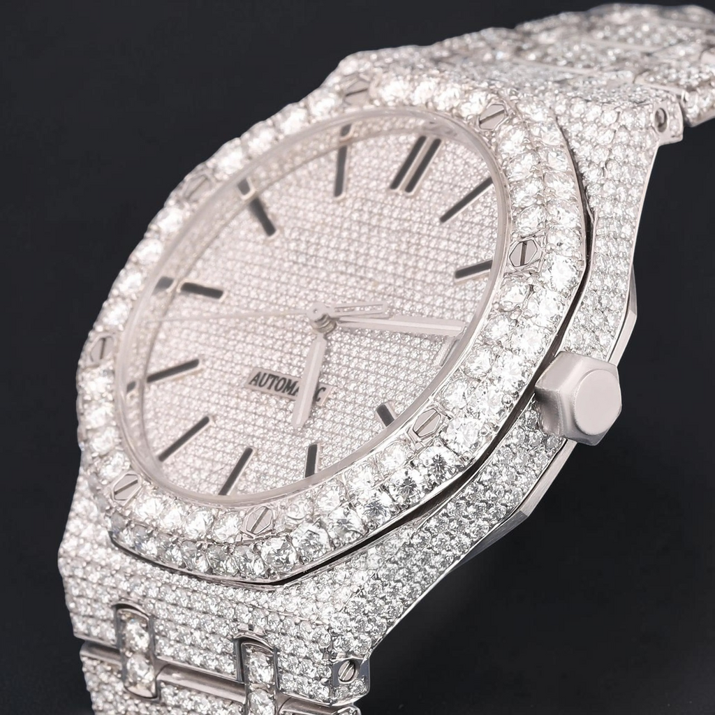 Luxury Silver Automatic Moissanite Watch