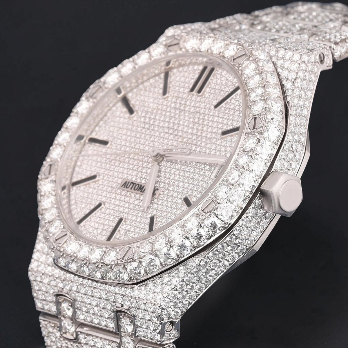 Luxury Silver Automatic Moissanite Watch