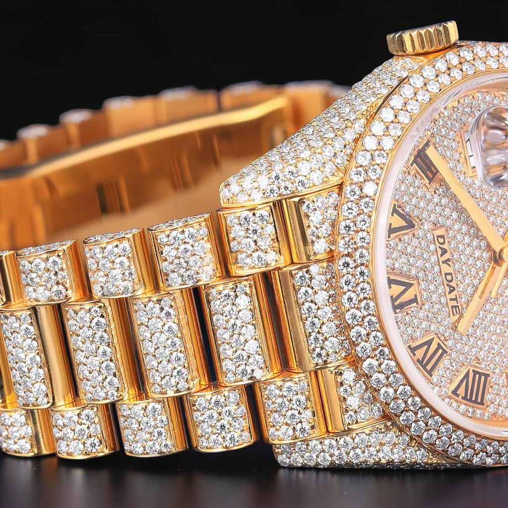 36MM Luxury Gold Moissanite Day Date Automatic Watch