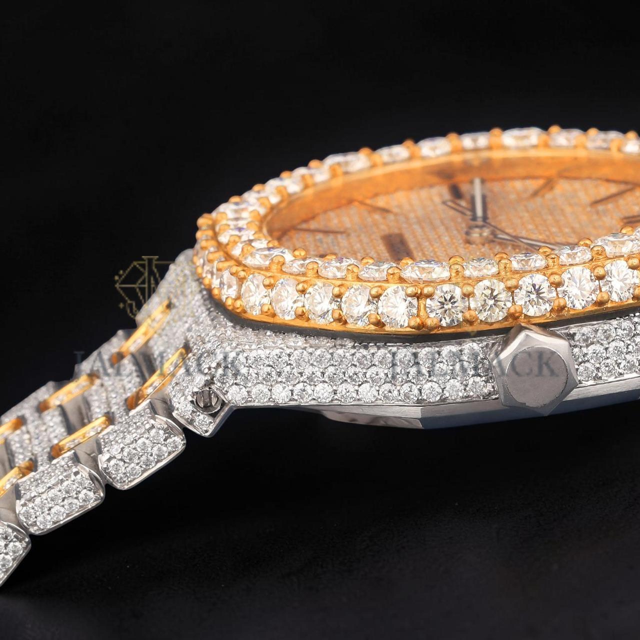 Luxury Two-Tone Moissanite Automatic Date Watch VVS1 D Color Fully Iced Out