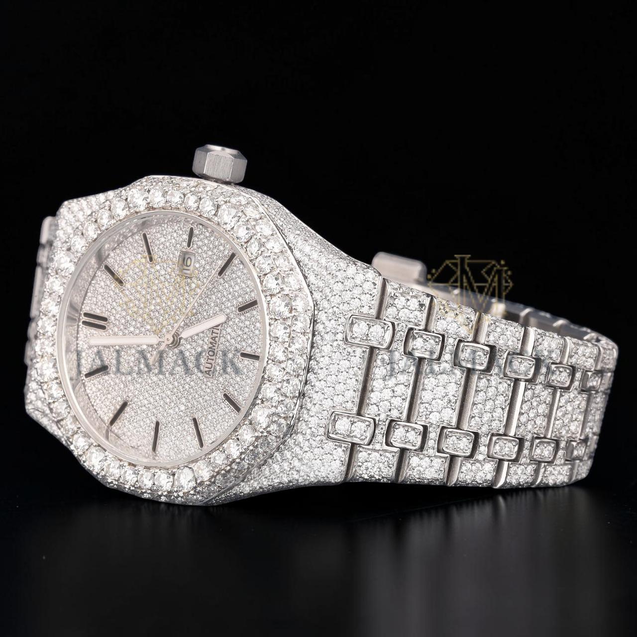 Luxury Silver Moissanite Automatic Diamond Watch VVS1 D Color