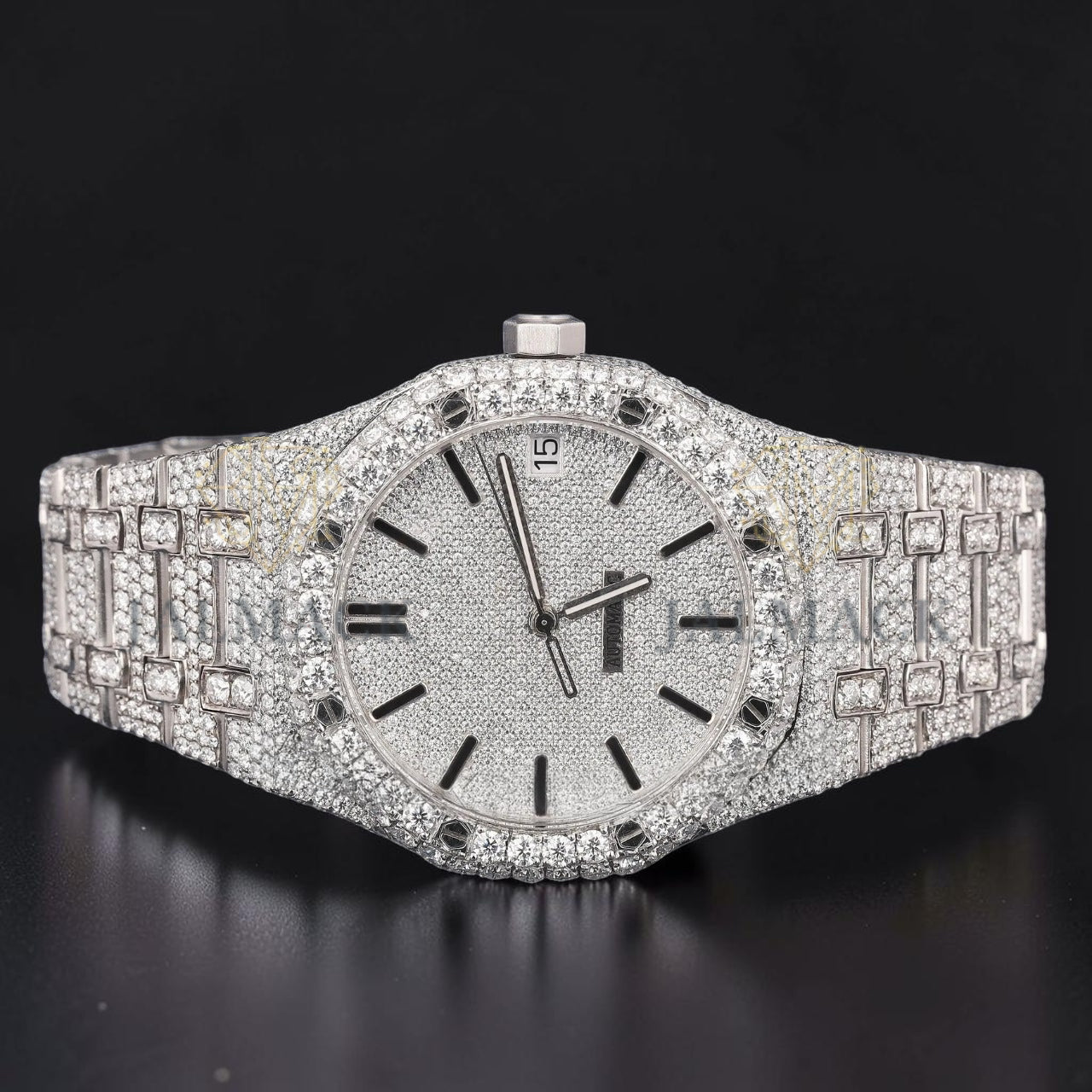 36mm Round Brilliant White Moissanite Automatic Watch